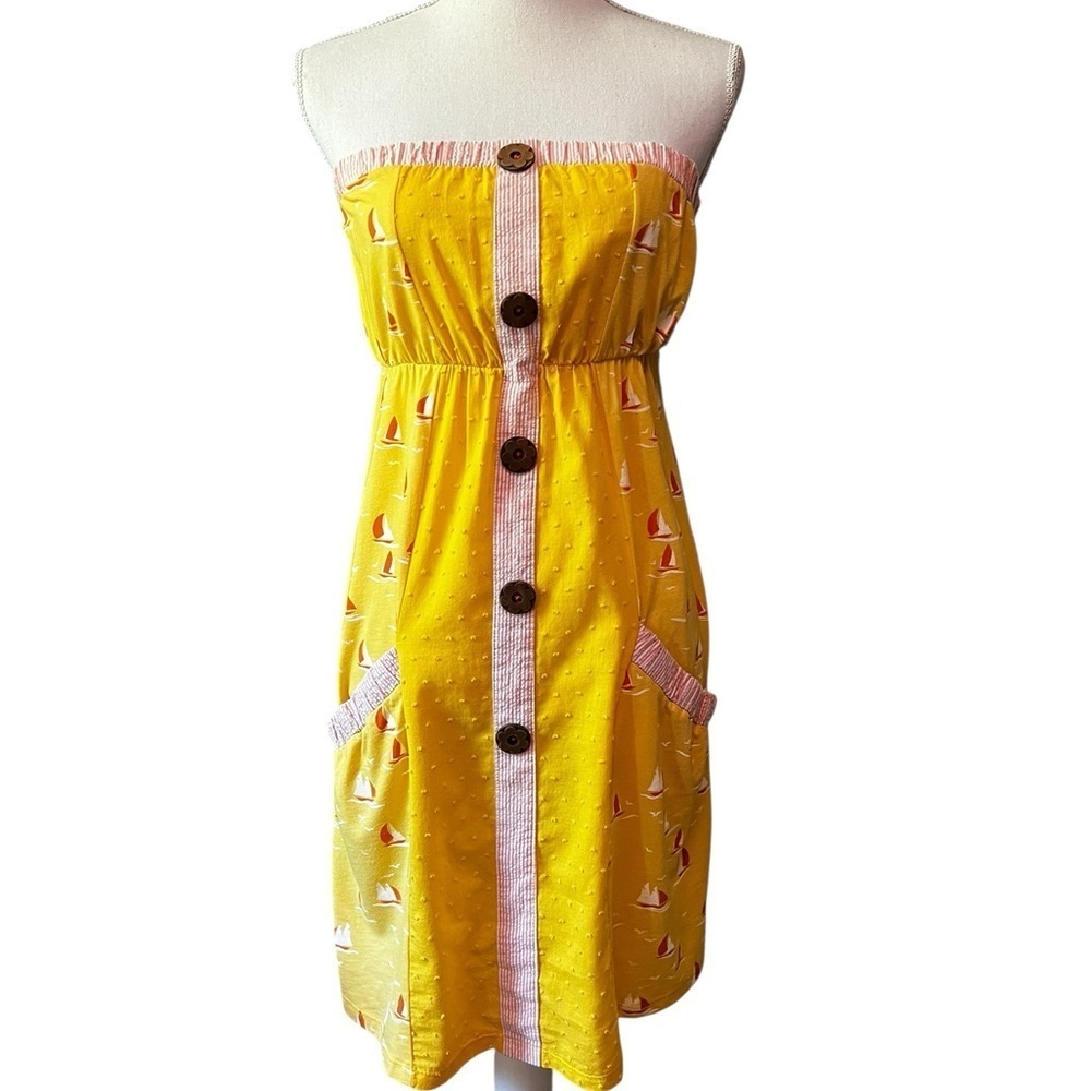 Scrapbook Yellow Lightweight Strapless Dress with Button Accents Size Small